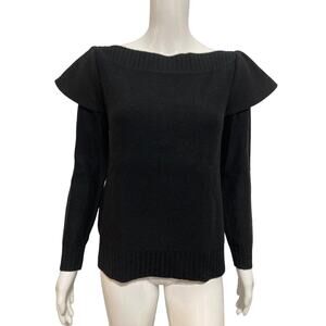 LOEFFLER RANDALL Black Wool Merino Bateau Neckline Pullover Sweater Size M